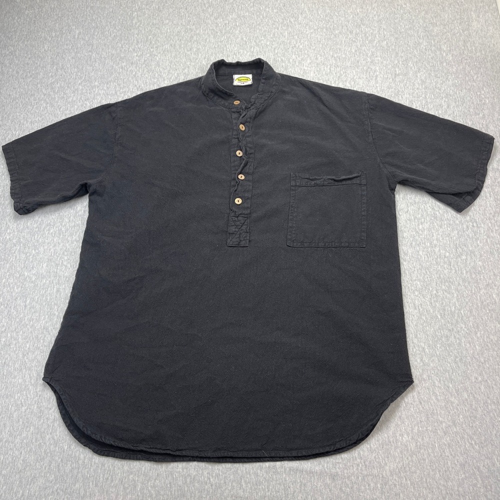 Drawstrings of Malibu Shirt Mens XS Henley Black Blade Collar Short Sleeve EUC